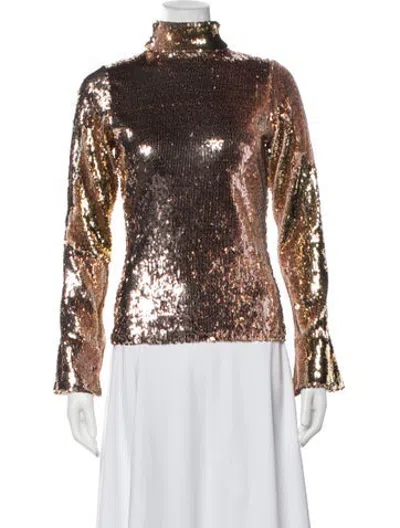 Pre-owned Halpern Patterned Turtleneck Top In Brown