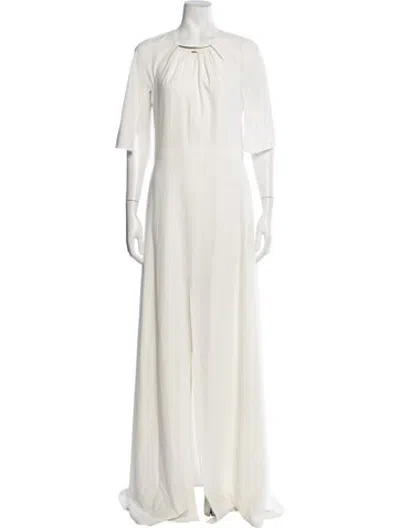Pre-owned Halston Asymmetrical Long Dress In Neutrals