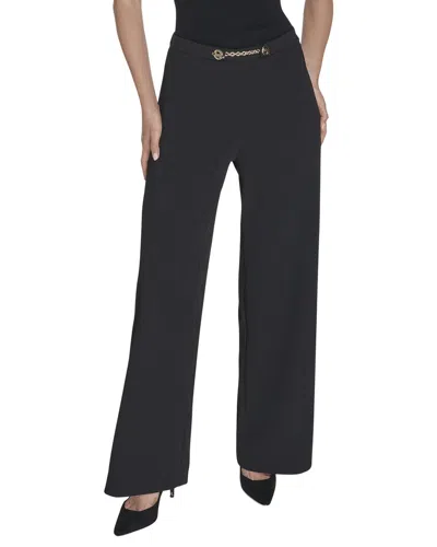 Halston Chain Front Wide Leg Pant In Black