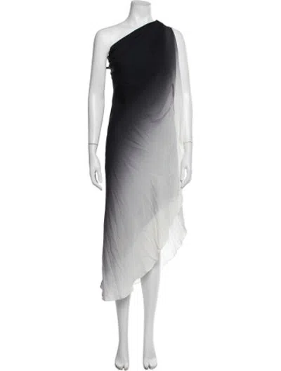 Pre-owned Halston Colorblock Pattern Midi Length Dress In Black/white