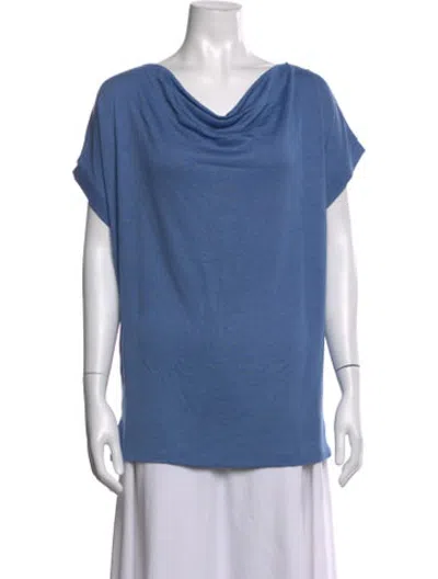 Pre-owned Halston Cowl Neck Short Sleeve Top W/ Tags In Blue