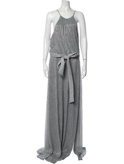 Pre-owned Halston Halterneck Long Dress W/ Tags In Grey/metallic