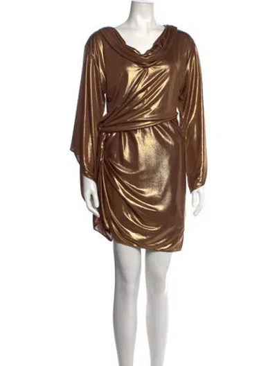 Pre-owned Halston Heritage Cowl Neck Mini Dress In Gold/metallic
