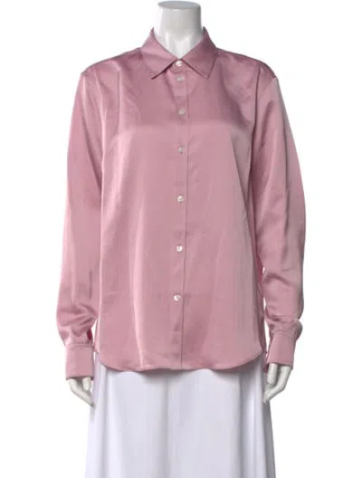 Pre-owned Halston Long Sleeve Button-up Top In Pink