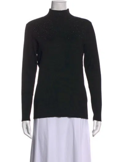 Pre-owned Halston Mock Neck Long Sleeve Top In Black