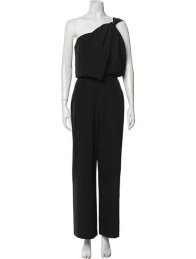 Pre-owned Halston One-shoulder Jumpsuit In Black/metallic