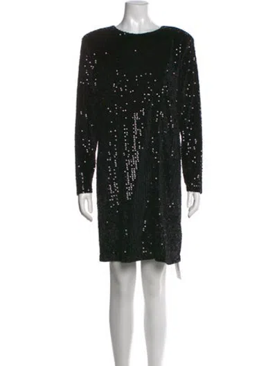 Pre-owned Halston Printed Mini Dress In Black