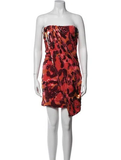 Pre-owned Halston Printed Mini Dress In Red