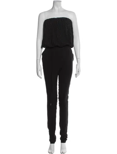 Pre-owned Halston Silk Strapless Jumpsuit In Grey