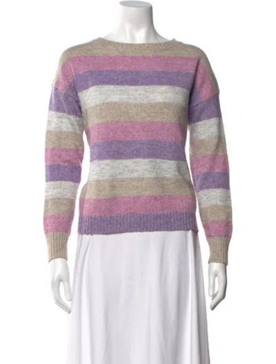Pre-owned Halston Striped Crew Neck Sweater In Purple