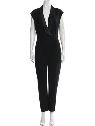 Pre-owned Halston V-neck Jumpsuit In Black