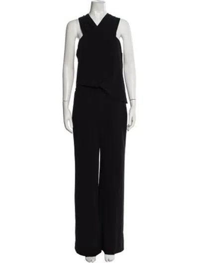Pre-owned Halston V-neck Jumpsuit In Black