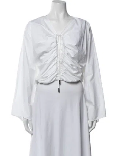 Pre-owned Halston V-neck Long Sleeve Top W/ Tags In White