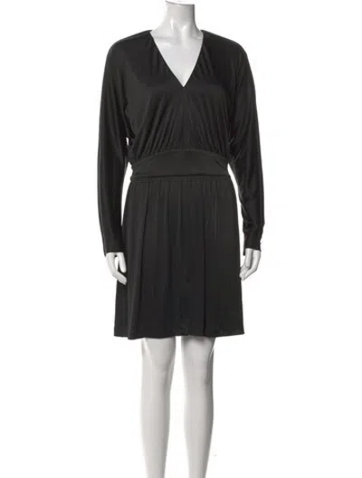 Pre-owned Halston V-neck Mini Dress In Black