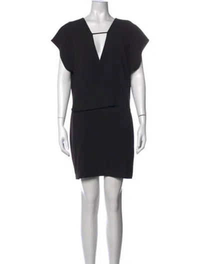 Pre-owned Halston V-neck Mini Dress In Black