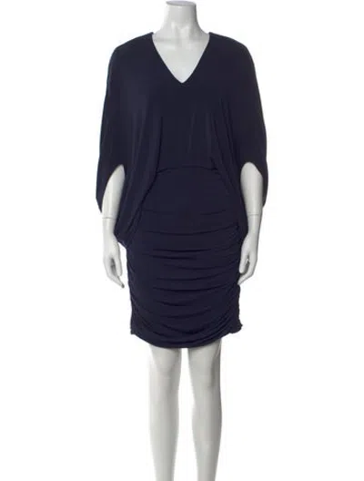 Pre-owned Halston V-neck Mini Dress In Blue