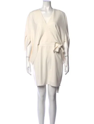 Pre-owned Halston V-neck Mini Dress In White