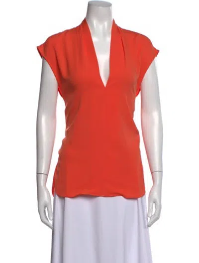 Pre-owned Halston V-neck Short Sleeve Top In Orange