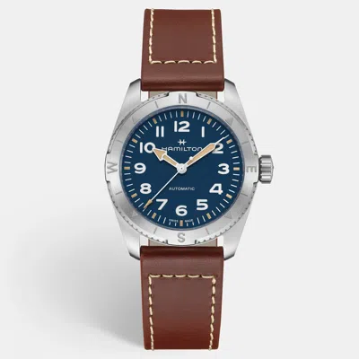 Pre-owned Hamilton Khaki Field Expedition H70315540 Blue Dial Stainless Steel Leather Men's Wristwatch 41 Mm