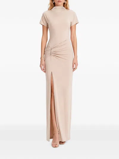 Hamza Ruched Slit-detail Maxi Dress In Neutral