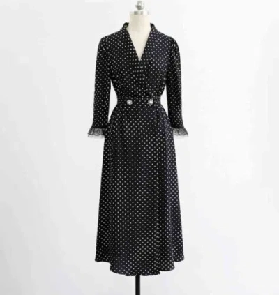 Pre-owned Handmade Custom Made To Order 3/4 Sleeve Polka Dot Office Business Dress Plus 1x-10x Y656 In Black