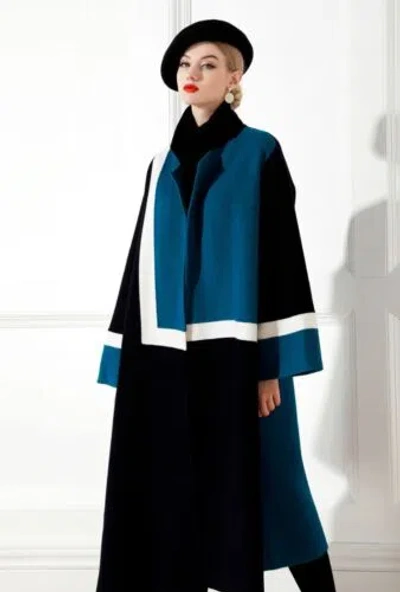 Pre-owned Handmade Custom Made To Order Colour Block Panel Jacket Top Trench Coat Plus 1x-10x Y340 In Blue/white/black