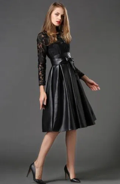 Pre-owned Handmade Custom Made To Order Lace & Faux Leather Swing Tutu Party Dress Plus 1x-10x Ty65 In Black
