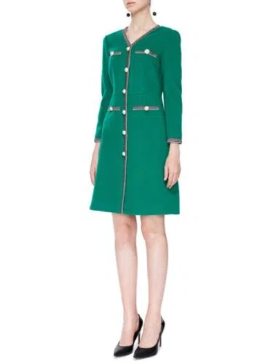 Pre-owned Handmade Custom Made To Order Long Sleeve V-neck Woolblend Pearl Dress Plus 1x-10x L189 In Green