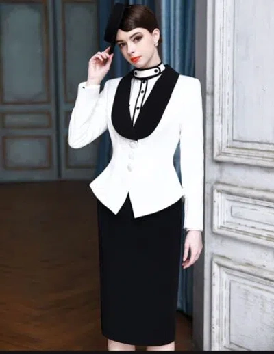 Pre-owned Handmade Custom Made To Order Workwear Casual Blazer Jacket Skirt Suit Plus 1x-10x Y376 In Black Skirt/white Top