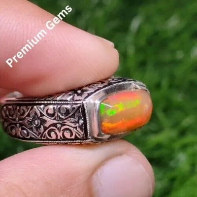 Pre-owned Handmade Natural Premium Ethiopian Fire White Opal Ring,  Elegant Design Ring