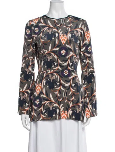 Pre-owned Haney Silk Floral Print Top In Brown