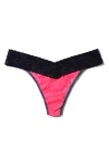 Hanky Panky Colorplay Original Lace Thong In Pink/black
