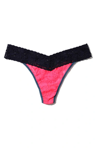 Hanky Panky Colorplay Original Lace Thong In Pink/ Black