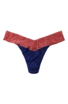 Hanky Panky Colorplay Original Lace Thong In Midnight Blue/pink Sands