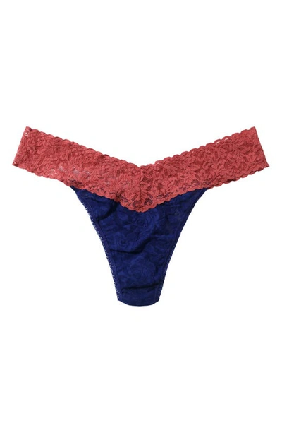 Hanky Panky Colorplay Original Lace Thong In Midnight Blue/pink Sands