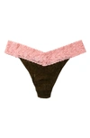 Hanky Panky Colorplay Original Lace Thong In Olive Green/rose