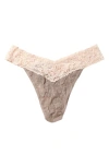 Hanky Panky Colorplay Original Lace Thong In Taupe/pale Chai