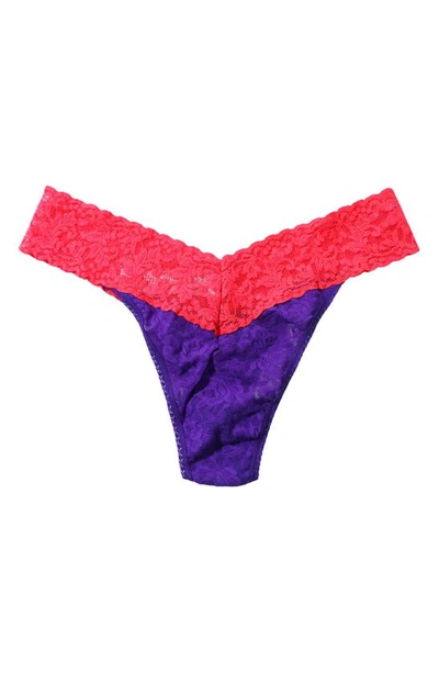 Hanky Panky Colorplay Original Lace Thong In Electric Purple/coral Gables