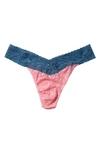 Hanky Panky Colorplay Original Lace Thong In Pink Lady/storm Cloud Blue