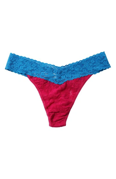 Hanky Panky Colorplay Original Lace Thong In Red/blue