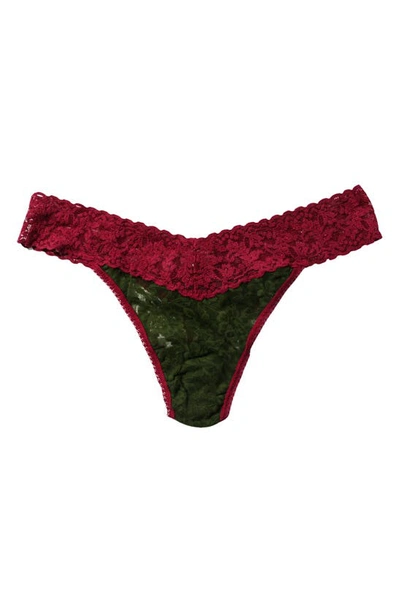 Hanky Panky Colorplay Original Lace Thong In Woodland/dark Pomegranate Red