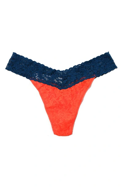 Hanky Panky Signature Lace Low Rise Thong In Tangelo/ Oxford Blue