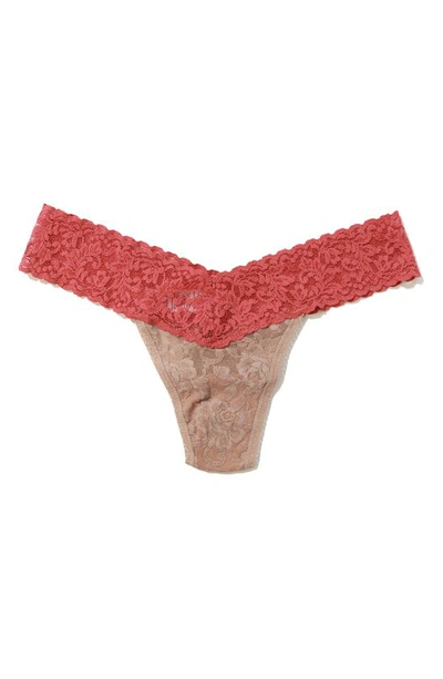 Hanky Panky Signature Lace Low Rise Thong In Taupe/ Pink Sands