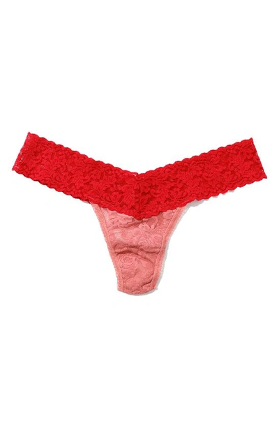 Hanky Panky Signature Lace Low Rise Thong In Himalyan Pink/ Showgirl Red