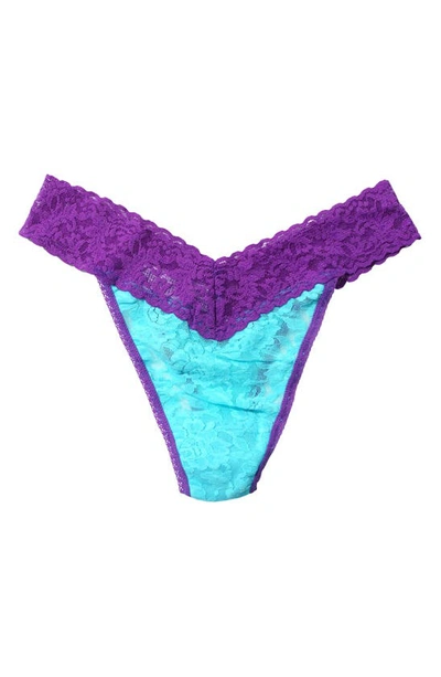 Hanky Panky Signature Lace Original Rise Thong In Beau Blue/ Vivacious Violet