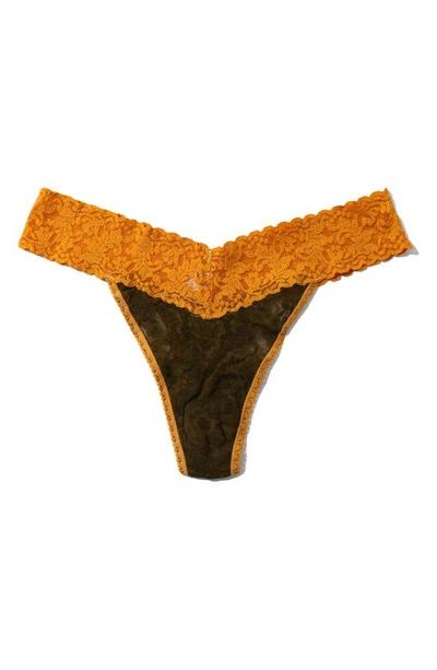 Hanky Panky Signature Lace Original Rise Thong In Olive Green/ Spa Yellow