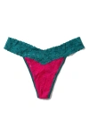 Hanky Panky Signature Lace Original Rise Thong In Pink Ruby/ Teal