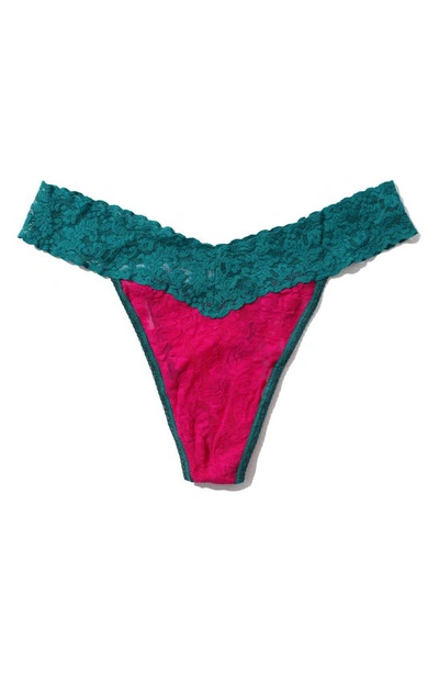 Hanky Panky Signature Lace Original Rise Thong In Pink Ruby/ Teal