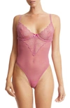 Hanky Panky Strappy Mesh & Lace Underwire Teddy In Rosehip