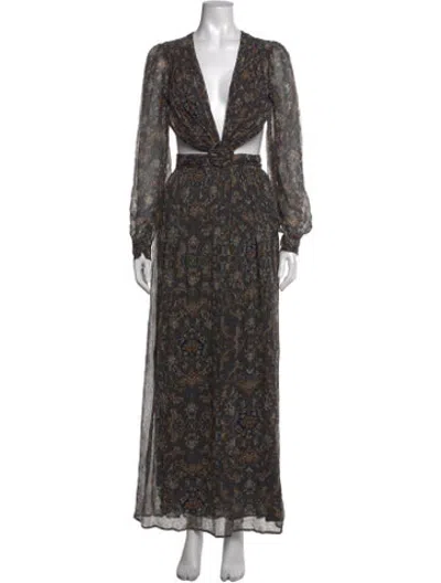 Pre-owned Hannah Artwear Floral Print Long Dress In Grey